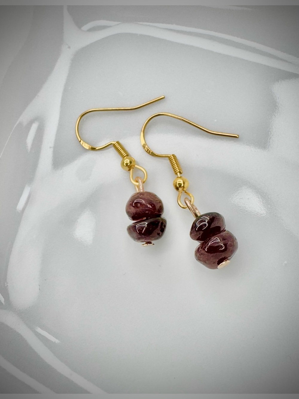Garnet Earrings with Gold Plated 925 Sterling Silver Hooks